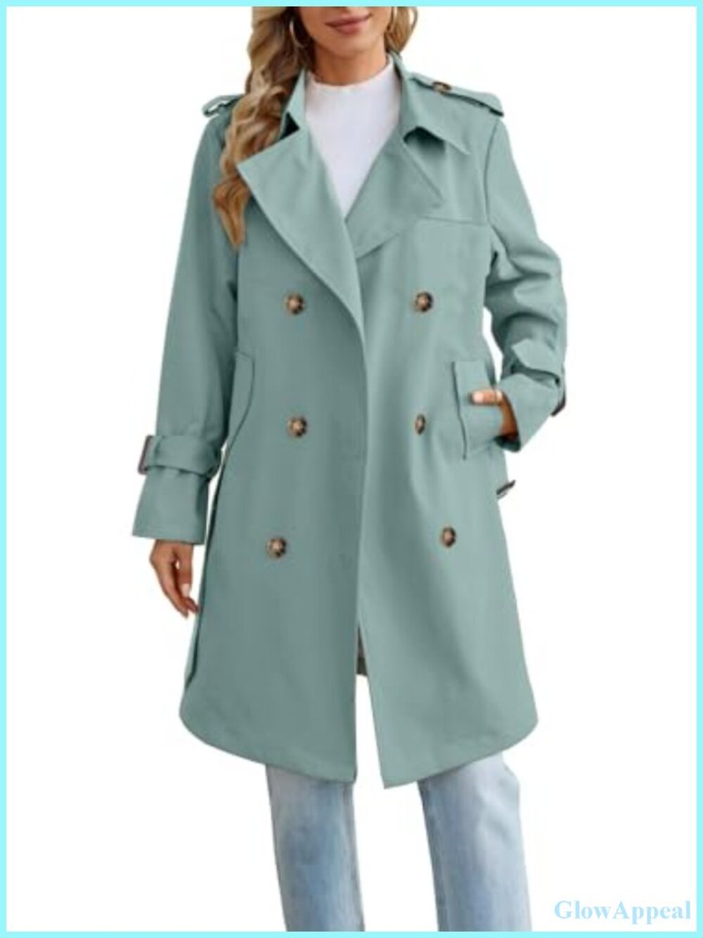 Women's Trench Coat Double Breasted Mid-Length with Belt Windproof 100%